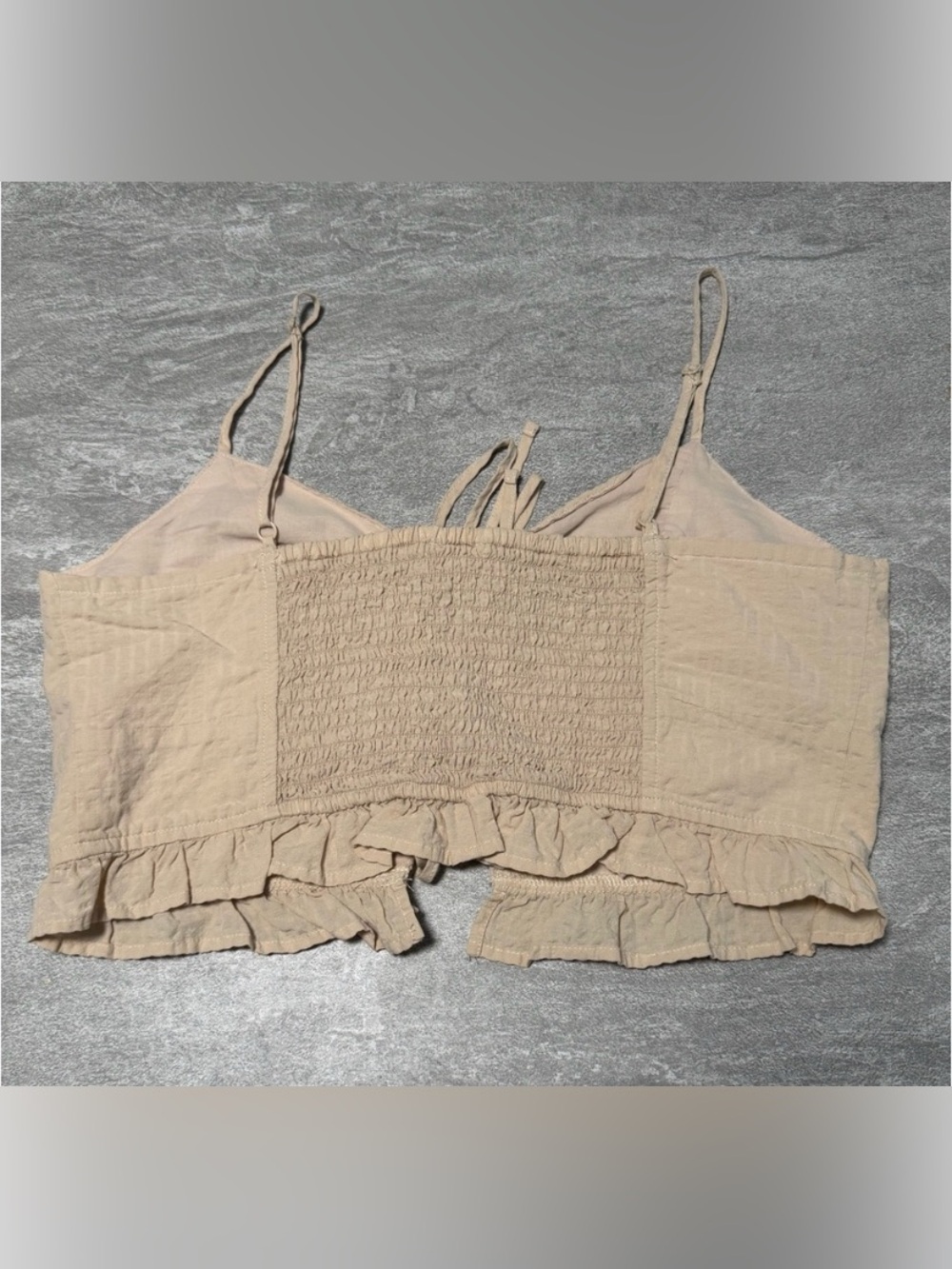 GAP Beige Smocked Ruffle Crop Cami
